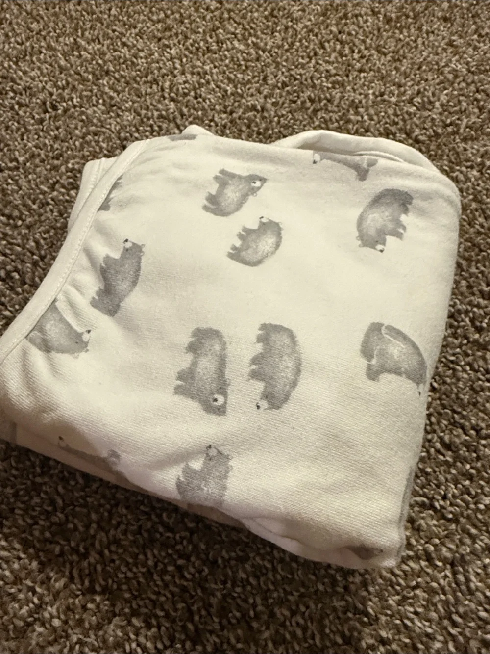 Carter's White bath towel with Gray Bear Print